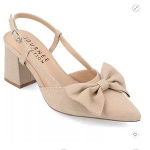 NEW Journee Collection Womens Tailynn Sling Back Block Heel Pumps - TAN